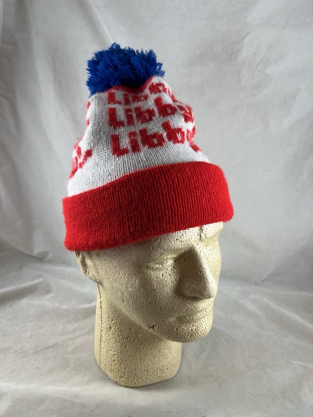 Libbys Libbys Libbys Food Brand Logo Knit Beanie Hat Pom Accent Vintage 1970s